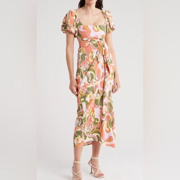 Show Me Your Mumu Danielle Tie Waist Puff Sleeve Dress in Medium - Picture 1 of 9